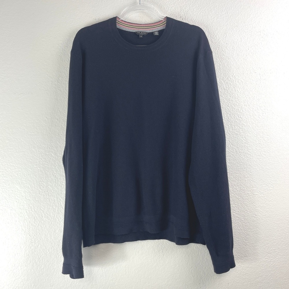 Ted Baker London Mens Navy Blue Waffle Knit Sweater MMK STAYLAY Size 6 XXL